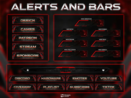 Tech Twitch Overlay | Modern Red Streaming Pack | Animated Stream Package | Streams Scenes | Gaming Panels | Stream Alerts | Gaming Overlay