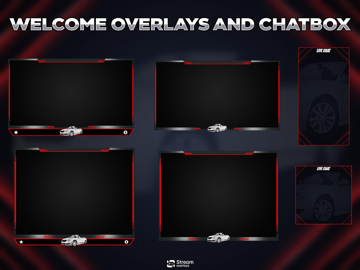 Car overlay pack | Animated Racing Stream Screens | Sport Car Theme | Gaming Overlays | Racers | Twitch Alerts | Panels | Auto Speed Pack
