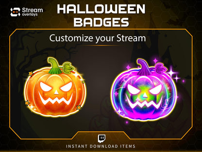 6x Halloween Pumpkin Badges | Twitch, Discord, YouTube Sub Badges | Glowing Spooky Icons | Instant Download
