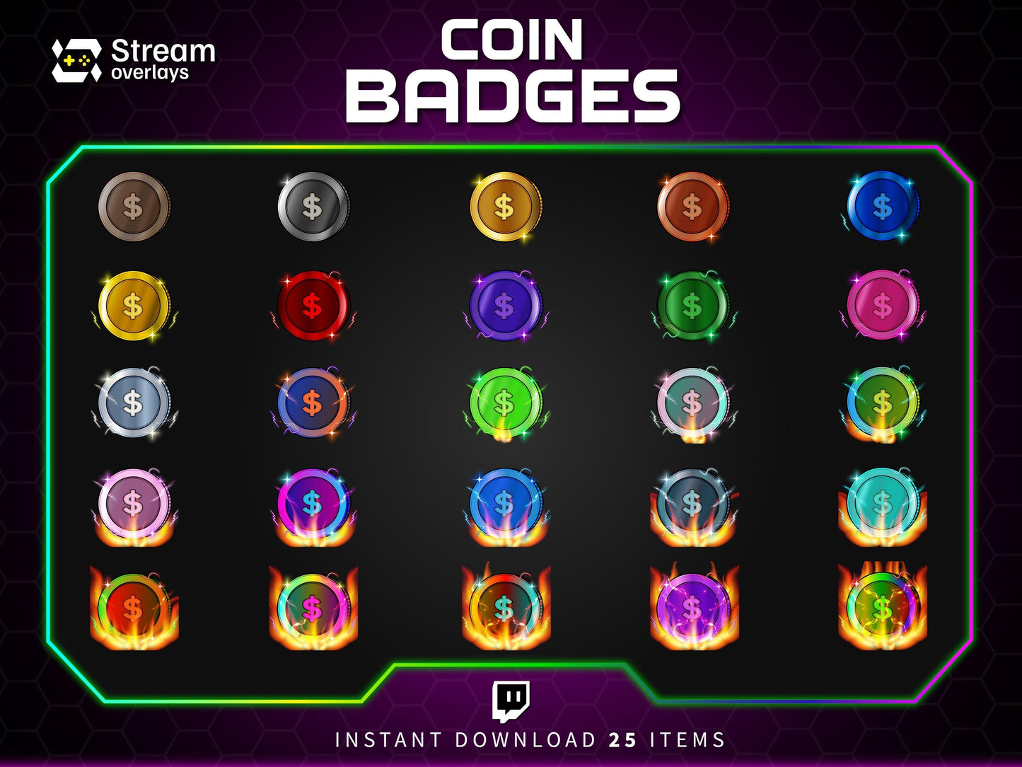 Coin Twitch Sub Badges, Dollar Currency Channel Points (Digital Download)