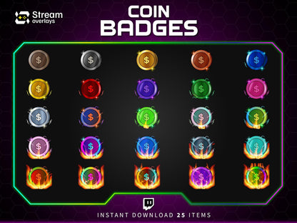 Coin Twitch Sub Badges, Dollar Currency Channel Points (Digital Download)