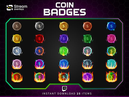 Coin Twitch Sub Badges, Dollar Currency Channel Points (Digital Download)