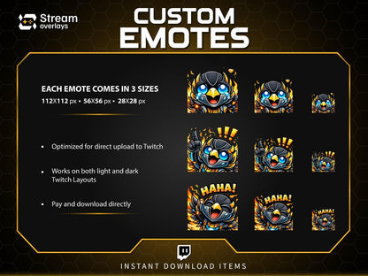 Flaming Phoenix Emotes | Fire Bird Twitch Stickers Pack | Cyborg Phoenix Emojis | Robotic Phoenix Emote for Streamers on Discord, YT, FB