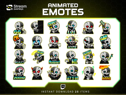 25x Cyborg & Skull Emotes | Animated + Static Twitch Emotes | Futuristic Twitch Emotes | Twitch Sub Emotes | Tiktok Emotes | Discord Emojis