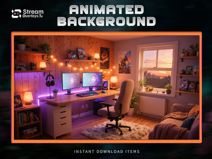 Cozy Neon Gaming Room Animated Stream Background (Digital Download)