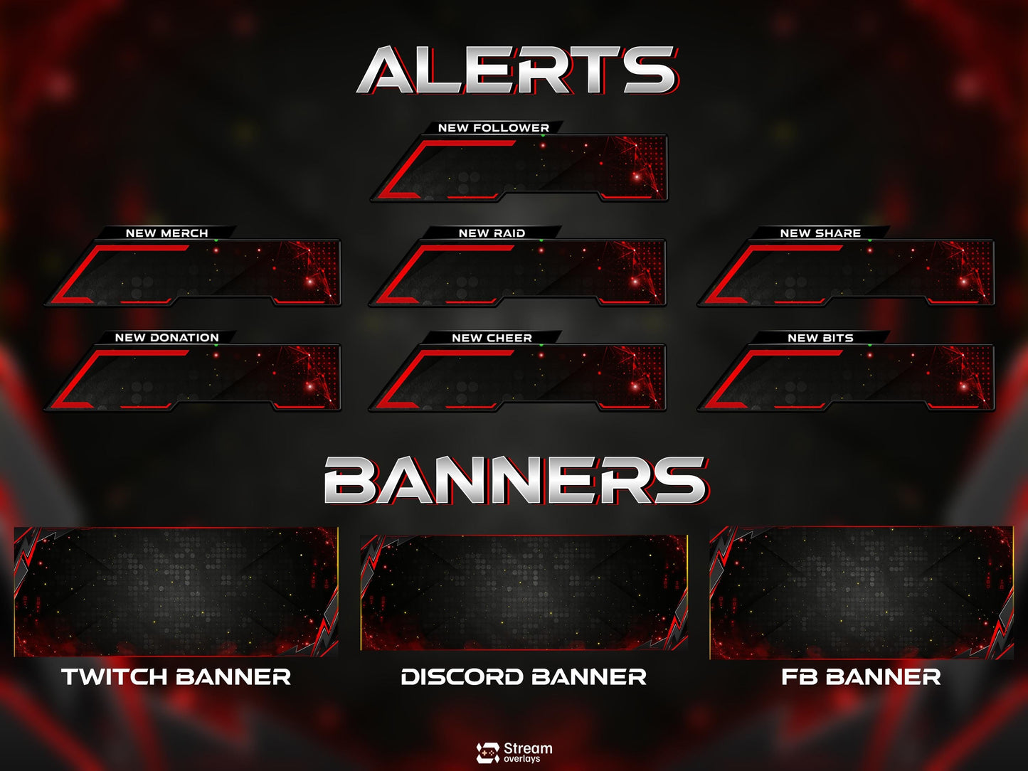 Tech Twitch Overlay | Modern Red Streaming Pack | Animated Stream Package | Streams Scenes | Gaming Panels | Stream Alerts | Gaming Overlay