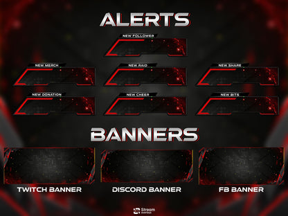 Tech Twitch Overlay | Modern Red Streaming Pack | Animated Stream Package | Streams Scenes | Gaming Panels | Stream Alerts | Gaming Overlay