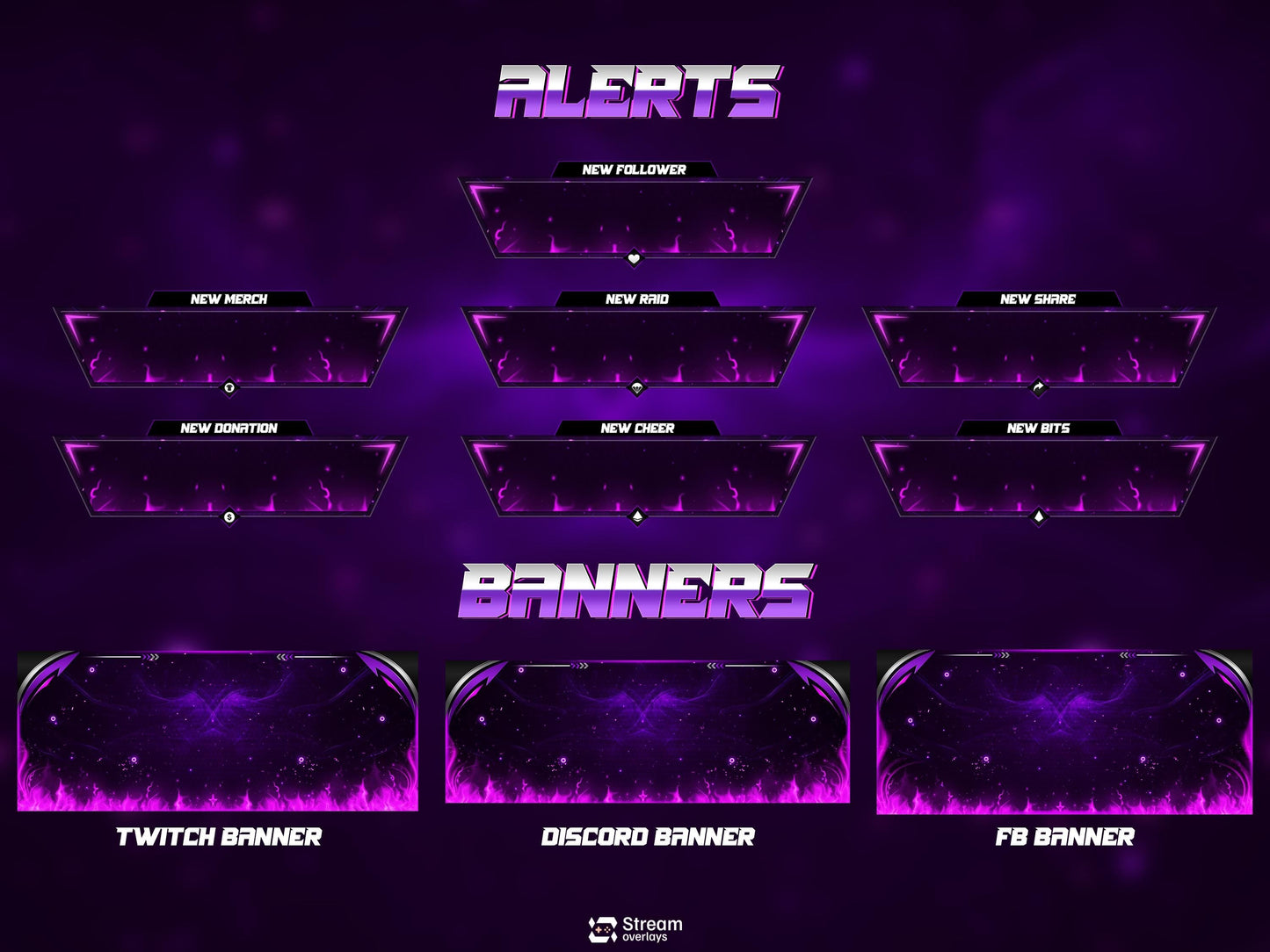 Purple Neon Twitch Overlay | Cosmic Streaming Pack | Galaxy Animated Scenes | Stream Package | Twitch Alerts | Starting Soon, Kick Screens