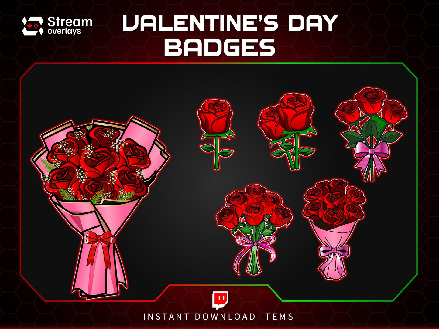 Valentine's Day Sub badges | Rose & Flower Subscriber Badge | Bouquet Twitch stickers| Romantic Loyalty Stickers, Love Streamer Discord Kick