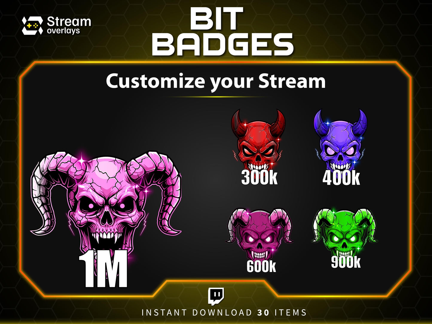 30x Demon Bit Badges | Devil Badges | Demon Sub Badges | Spooky Streamer Badge | Skull Badges | Twitch Sub Badge | Number Bit Badges | Bits