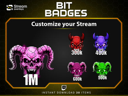 30x Demon Bit Badges | Devil Badges | Demon Sub Badges | Spooky Streamer Badge | Skull Badges | Twitch Sub Badge | Number Bit Badges | Bits