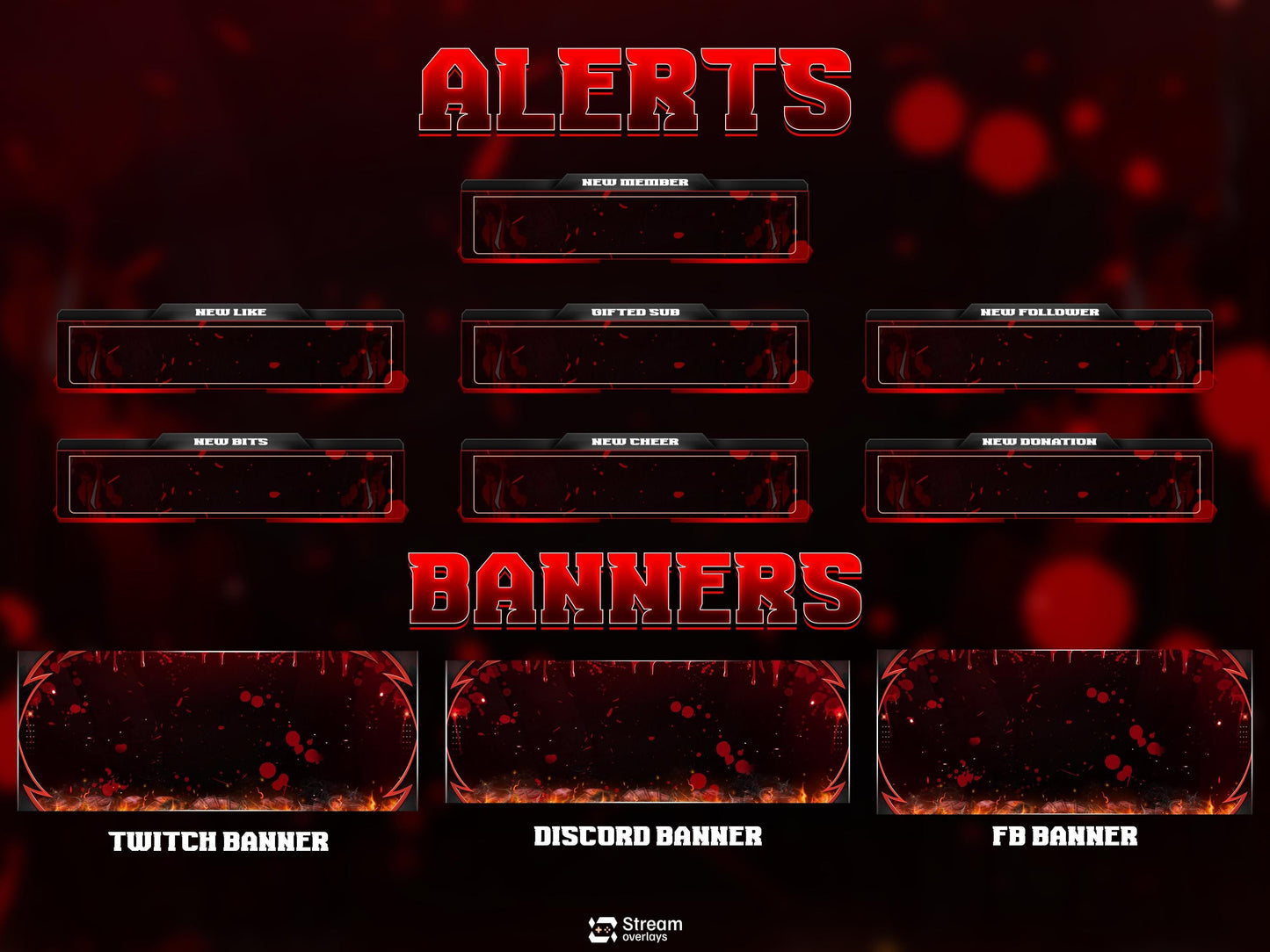 Blood and Fire Twitch Overlays | Dangerous Gamer | Dark Crimson Stream, Red Dripping Horror, Dark Money Gaming Starting Streams, OBS overlay