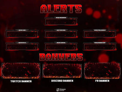 Blood and Fire Twitch Overlays | Dangerous Gamer | Dark Crimson Stream, Red Dripping Horror, Dark Money Gaming Starting Streams, OBS overlay