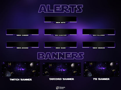 Space Twitch Overlay Pack | Animated Sci-Fi Stream Screens | Galaxy Streaming Package | gaming stream overlays | Streams Alerts | Streamlabs