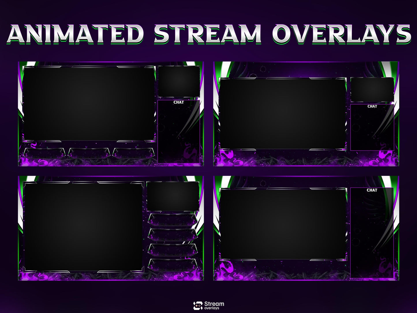 Dark Purple Twitch Overlay | Animated Gaming Stream | Neon Streams Screens | Starting Soon BRB & Alerts | Streaming Scenes | Gaming Panels