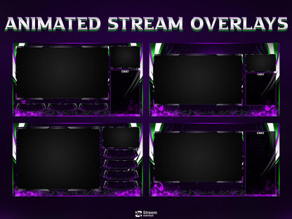 Dark Purple Twitch Overlay | Animated Gaming Stream | Neon Streams Screens | Starting Soon BRB & Alerts | Streaming Scenes | Gaming Panels
