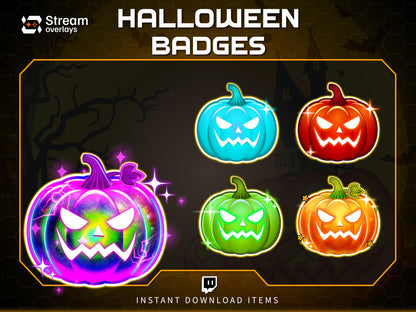 6x Halloween Pumpkin Badges | Twitch, Discord, YouTube Sub Badges | Glowing Spooky Icons | Instant Download