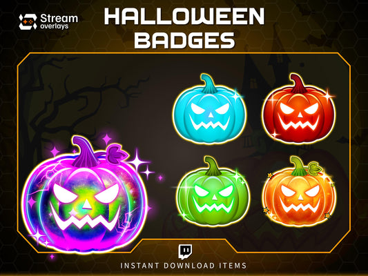 6x Halloween Pumpkin Badges | Twitch, Discord, YouTube Sub Badges | Glowing Spooky Icons | Instant Download