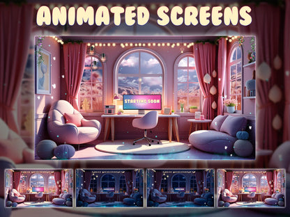 Cozy Pastel Gaming Room Twitch Overlay Pack | Animated Stream Package, OBS Overlay, Twitch Panels, Stream Alerts, Stream Transition, YouTube