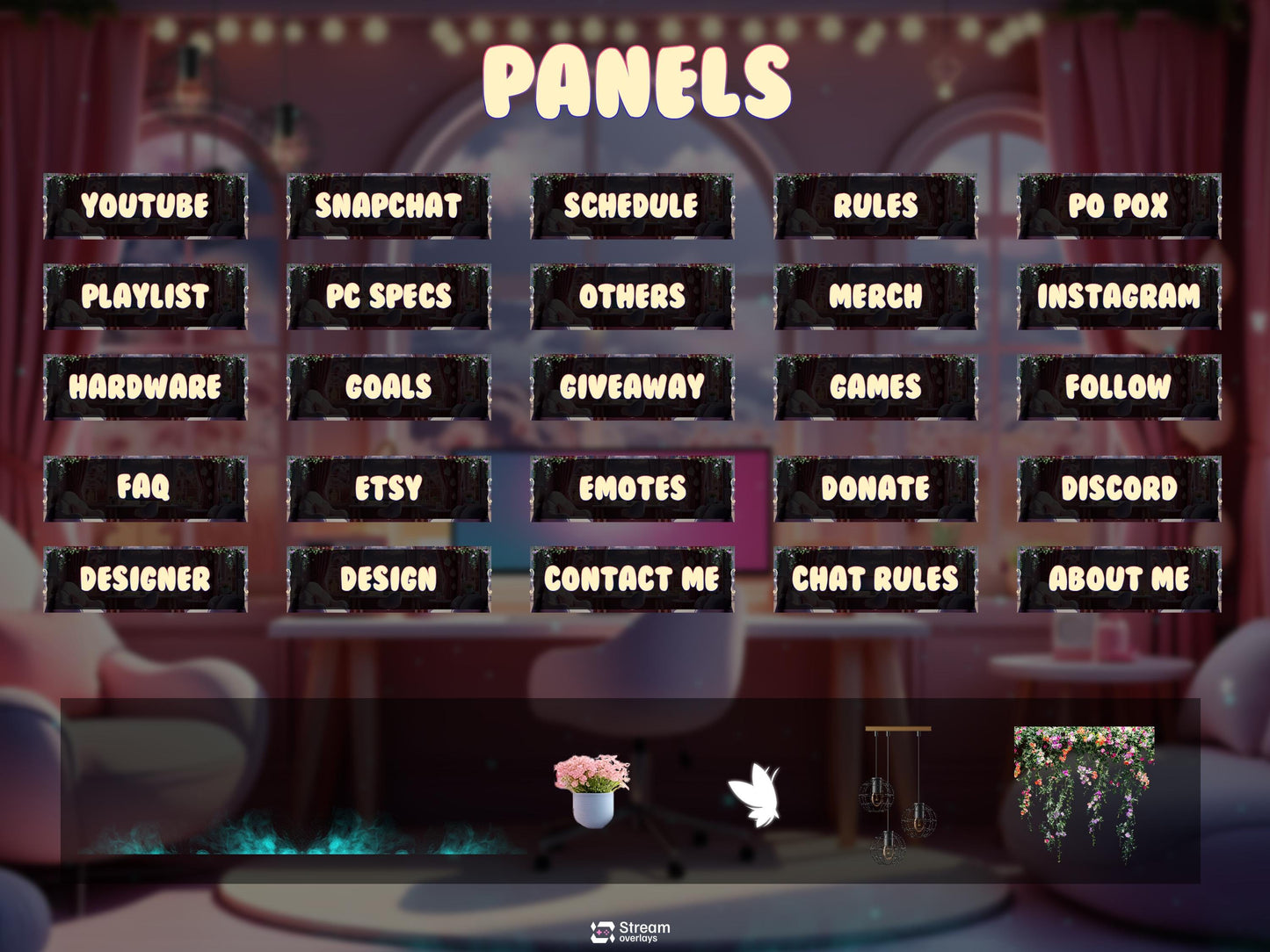 Cozy Pastel Gaming Room Twitch Overlay Pack | Animated Stream Package, OBS Overlay, Twitch Panels, Stream Alerts, Stream Transition, YouTube