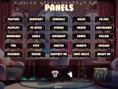 Cozy Pastel Gaming Room Twitch Overlay Pack | Animated Stream Package, OBS Overlay, Twitch Panels, Stream Alerts, Stream Transition, YouTube
