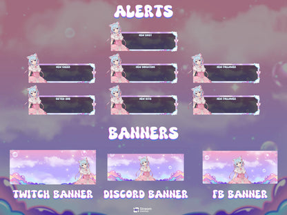 Pastel Sky Clouds Stream Package | Kawaii Anime Fantasy Twitch Overlays | Cute VTuber Gaming Bundle | Dreamy Colorful Cozy LoFi OBS Stream