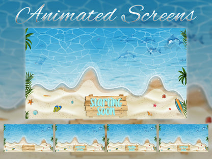 Beach Theme Gaming Overlay | Animated Streaming Pack | Summer Twitch Overlay | Ocean Screens Animation | Alerts | Panels | Streamlabs | OBS