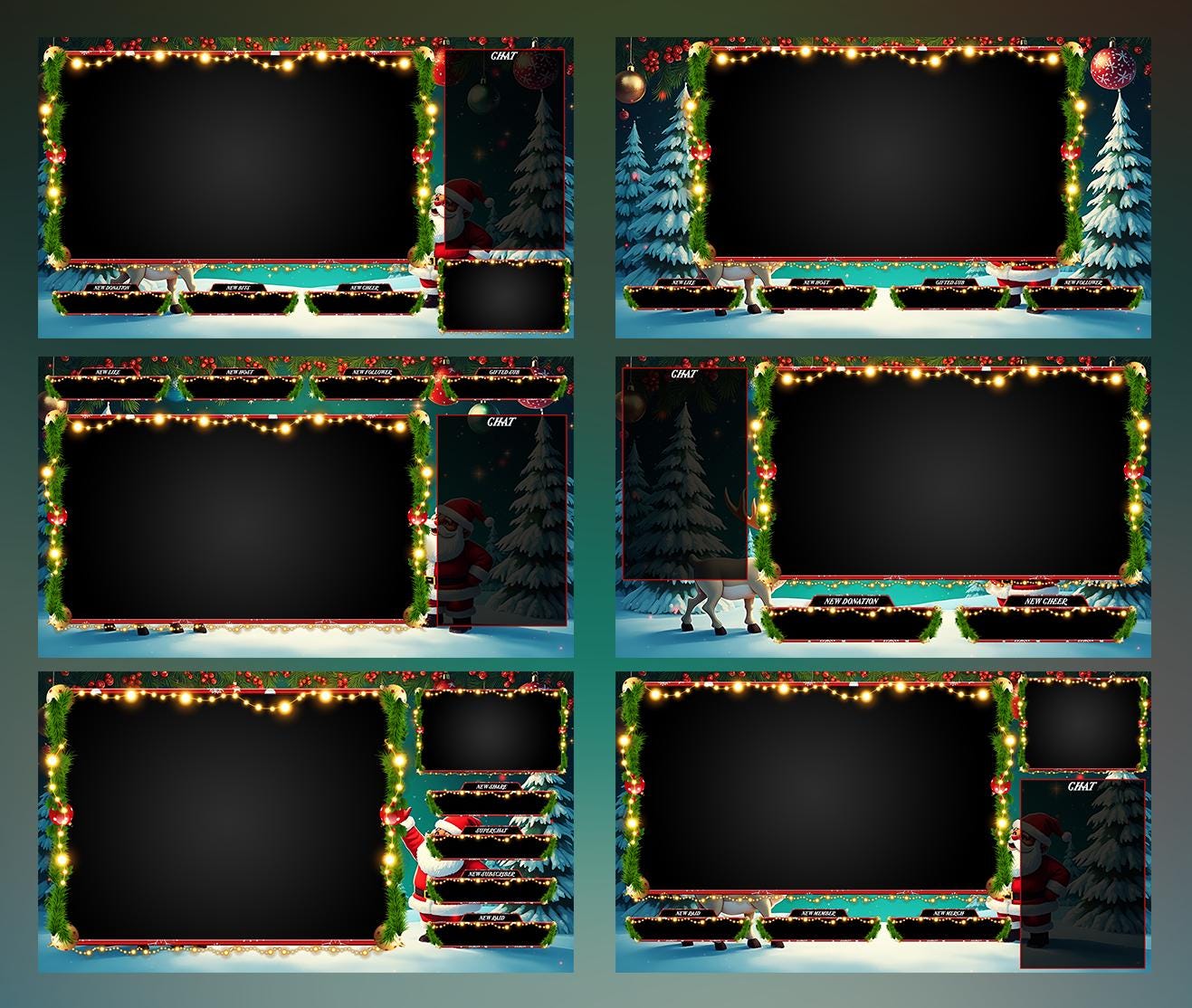 Christmas Stream Overlay Pack | Santa & Reindeer | Cozy Winter Twitch Bundle, Holiday Snow Scene | Animated Alerts | Stream Decorations