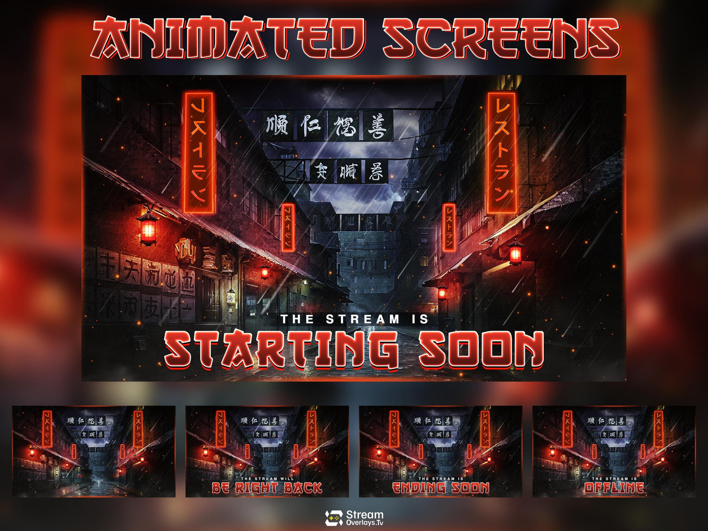 Japanese Street Animated Overlays, Tokyo Rain Stream Overlay Package, Futuristic City Streaming Pack, Ancient traditional Stream, Panels OBS