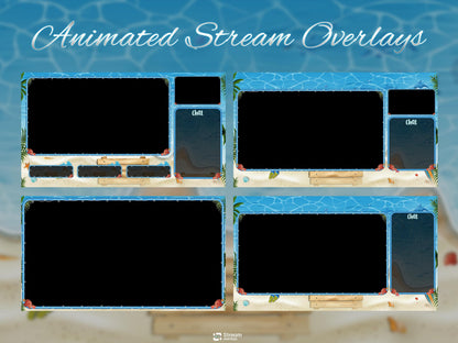 Beach Theme Gaming Overlay | Animated Streaming Pack | Summer Twitch Overlay | Ocean Screens Animation | Alerts | Panels | Streamlabs | OBS