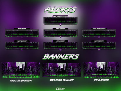 Neon Cyber City Twitch Overlay | Animated Purple Lightning Stream | Kick Screens | Streaming Scenes | Gaming Panels | Streaming Alerts | OBS