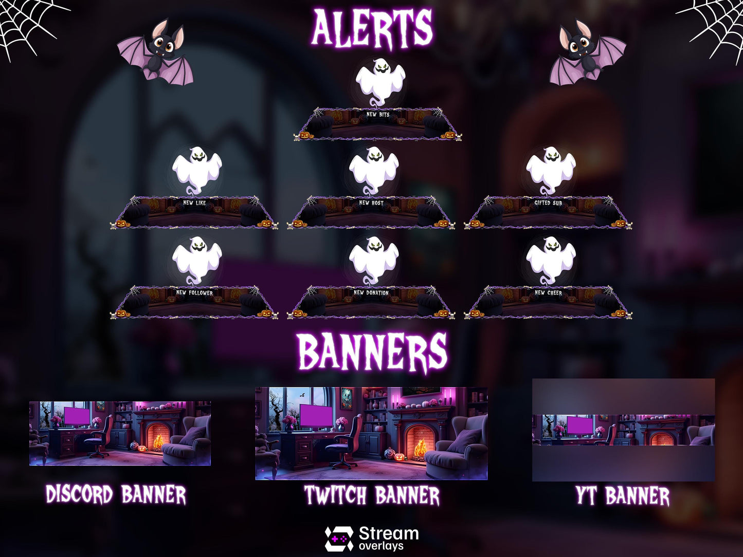 Animated Halloween Twitch Stream Pack, Spooky Halloween OBS Overlay, Kawii Stream package, Spooky Twitch Overlay Package, Cute Ghost Overlay