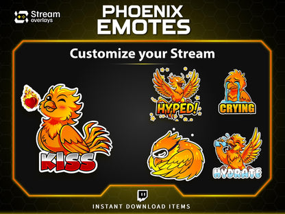 Majestic Phoenix Emotes & Stickers | Fiery Bird Orange Flame | Majestic Glory Phoenix Twitch Emotes for Streamers on Twitch and Discord
