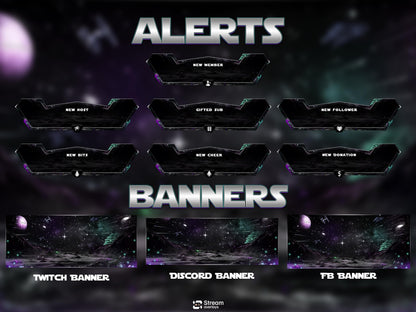 Space Galaxy Twitch Overlay Pack Animated | Sci Fi Stream Screens Cosmic Theme | Cyber Starting Soon Alerts Panels OBS Kick YouTube Overlay