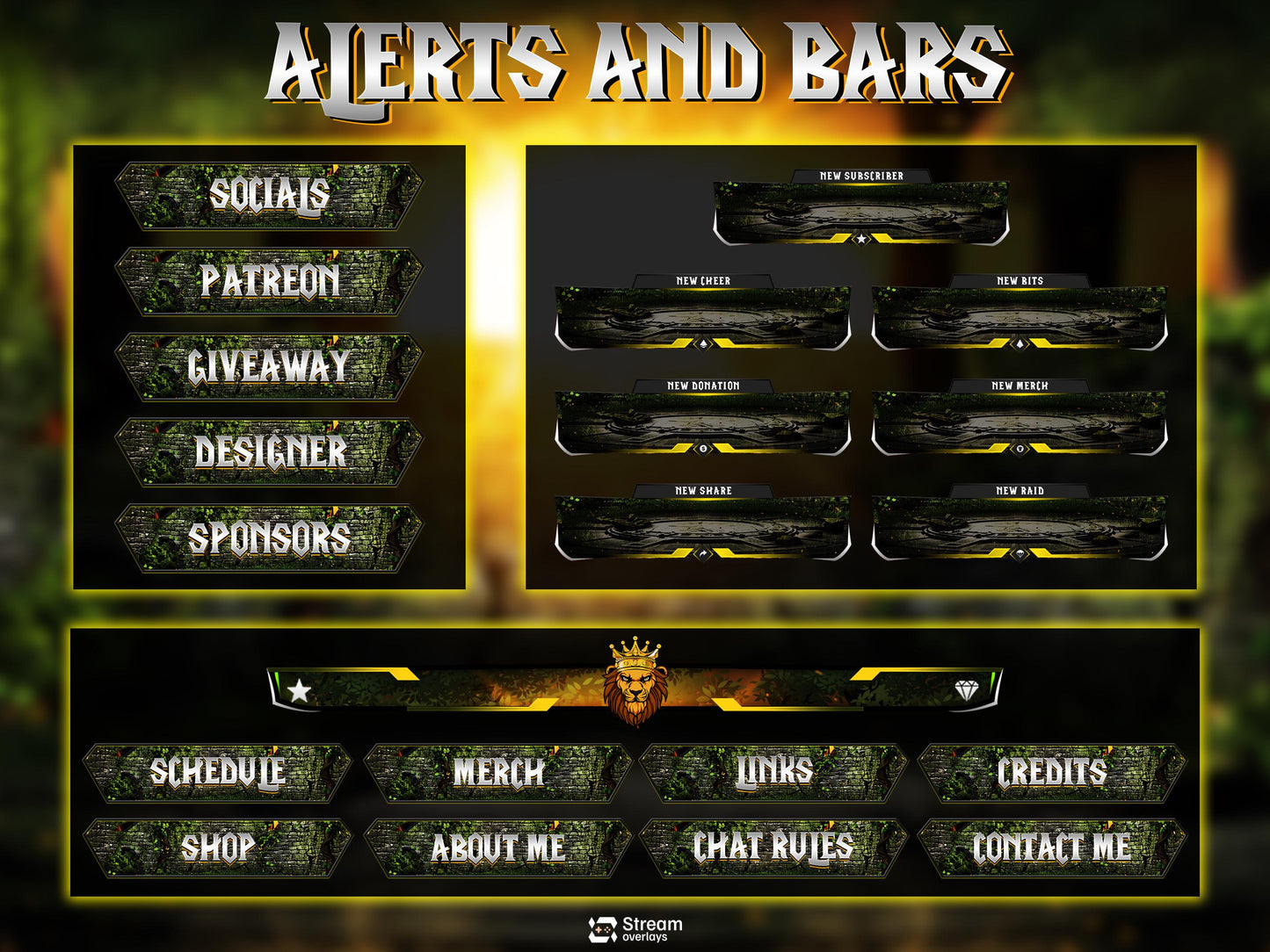Forest Animated Overlay | Lion Jungle Stream Pack | Fantasy Scenes | Animate Twitch Screens | Panels | Nature Streaming Package | Alerts