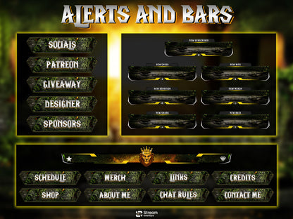 Forest Animated Overlay | Lion Jungle Stream Pack | Fantasy Scenes | Animate Twitch Screens | Panels | Nature Streaming Package | Alerts