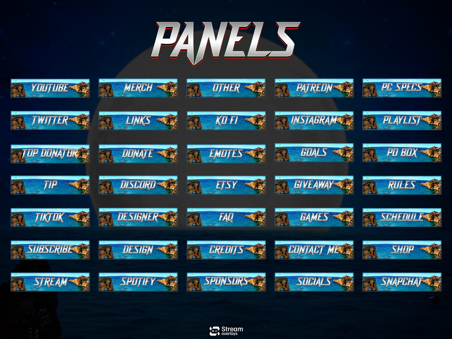 Ocean Twitch Overlay Pack | Sea stream | Nature stream art | Starting Soon BRB & Alerts | Animated Scenes | Gaming Panels | Costal Theme