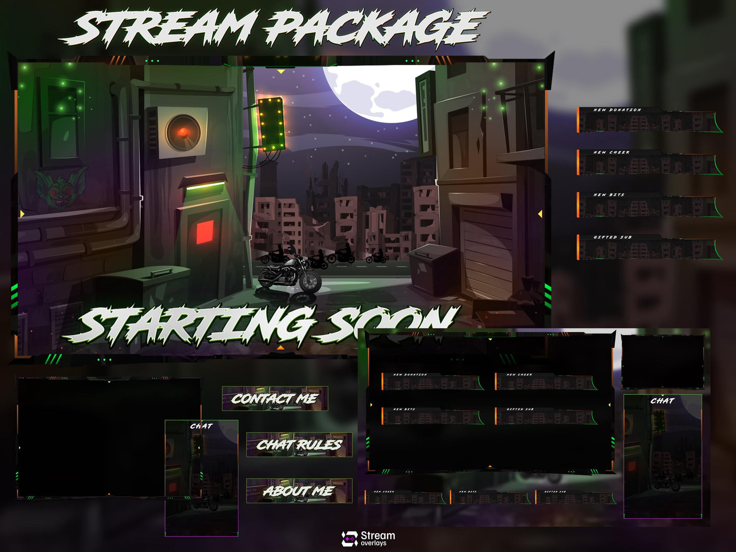 Dark Stream overlay Package | Biker Motorcycle Theme | Night City Twitch Pack | Animated Twitch Overlays | stream screens | Twitch Alerts