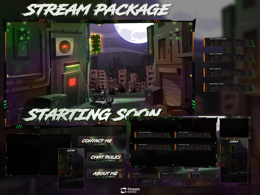 Dark Stream overlay Package | Biker Motorcycle Theme | Night City Twitch Pack | Animated Twitch Overlays | stream screens | Twitch Alerts
