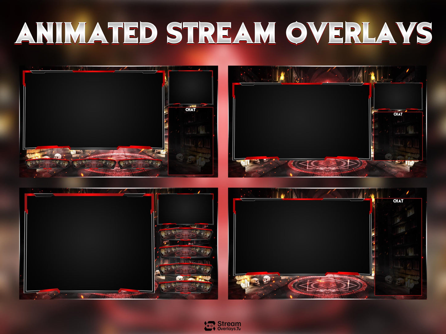 Horror Gothic Stream Overlay Pack, Dark Fantasy Library Twitch Overlay, Magic Cathedral Gaming Overlay, Animated OBS Stream Screens & Panels