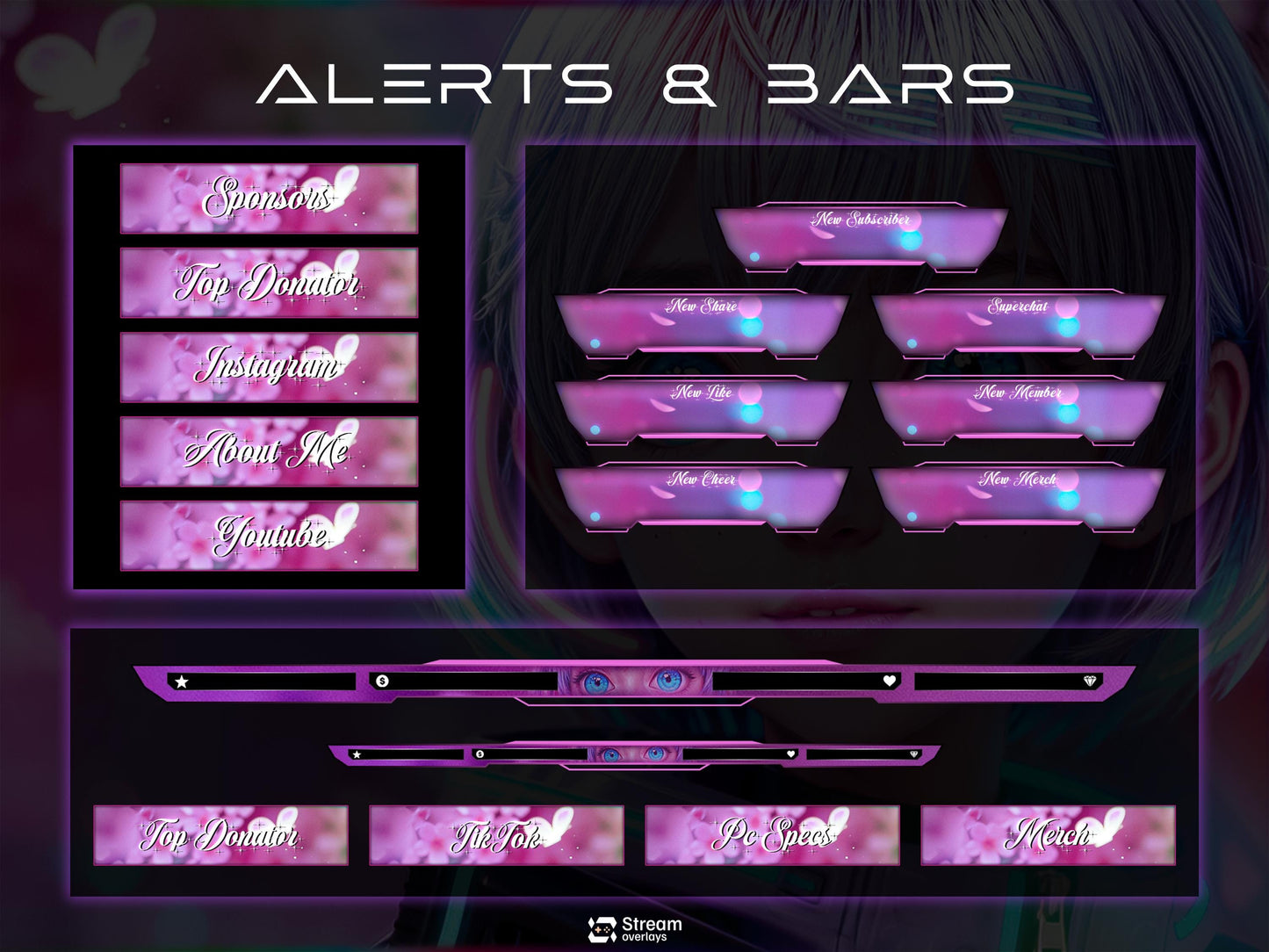 Anime Girl Twitch Overlay | Cute Streaming Pack | Sakura Stream Screen | Animated Overlays | Cherry Blossom Theme | Twitch Alert | Cozy Vibe