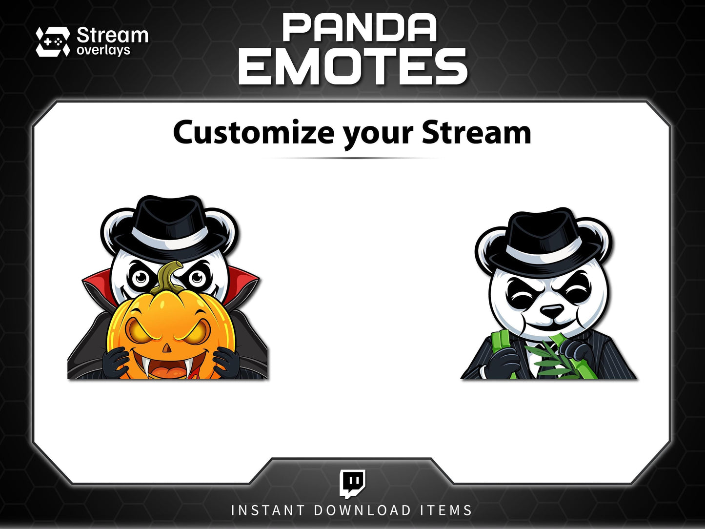 Mafia Panda Twitch Emotes | 10 Gangster Panda Discord Emotes | Pinstripe Suit Stream Package, Chibi Panda Twitch Graphics | Instant Download
