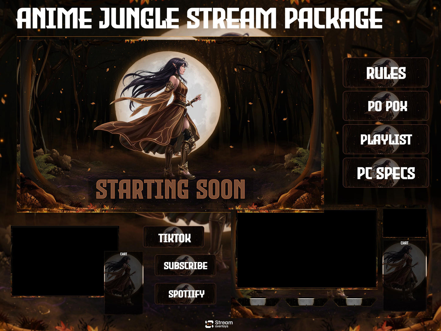 Anime Jungle Twitch Overlay | Forest Stream Package | Animated Streaming Pack | Fantasy Stream Screens | Alerts | Panels | Gaming Overlays