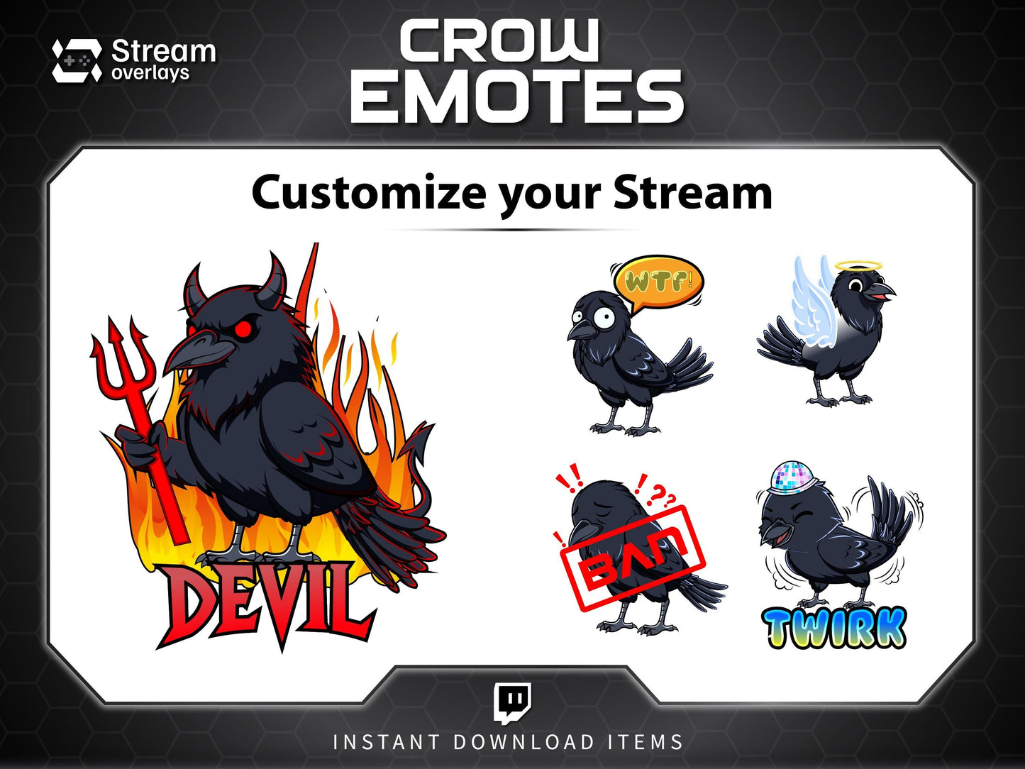 25 Raven Crow Twitch Emotes | Gothic Spooky Emojis (Digital Download)
