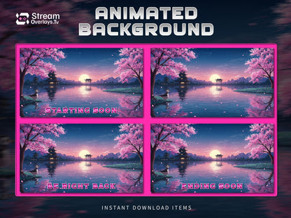 Sakura Lake Sunset Background | Japanese Cherry Blossom Anime Scene | Magna Stream Overlay | VTuber Background | Cozy kawaii Stream Loop