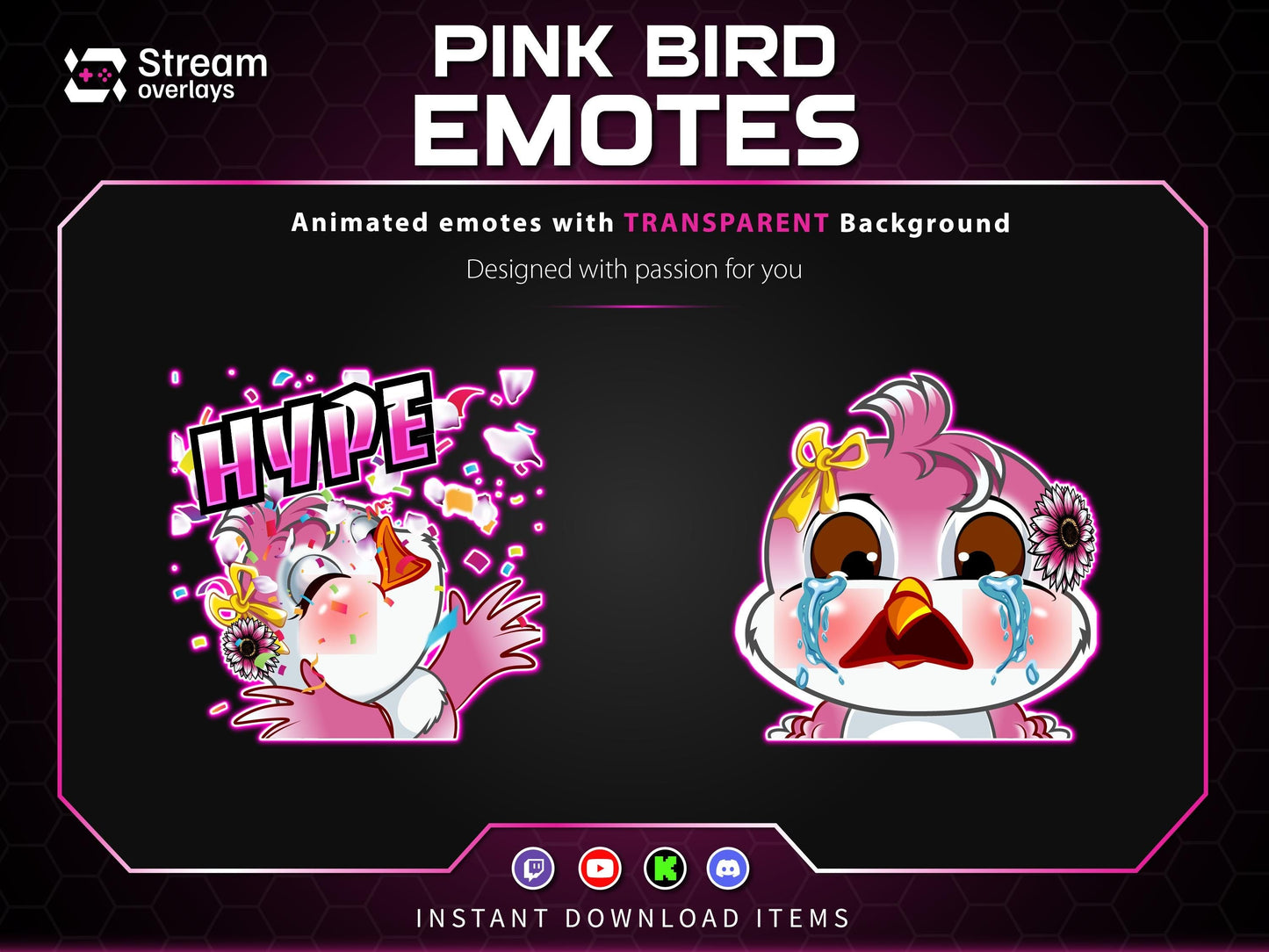 Pink Kawaii Bird Emotes & Stickers | Cute Female Bird Stream | Flying Bird Emotes | Baby Bird Twitch Emotes for Discord Kick YouTube Stream