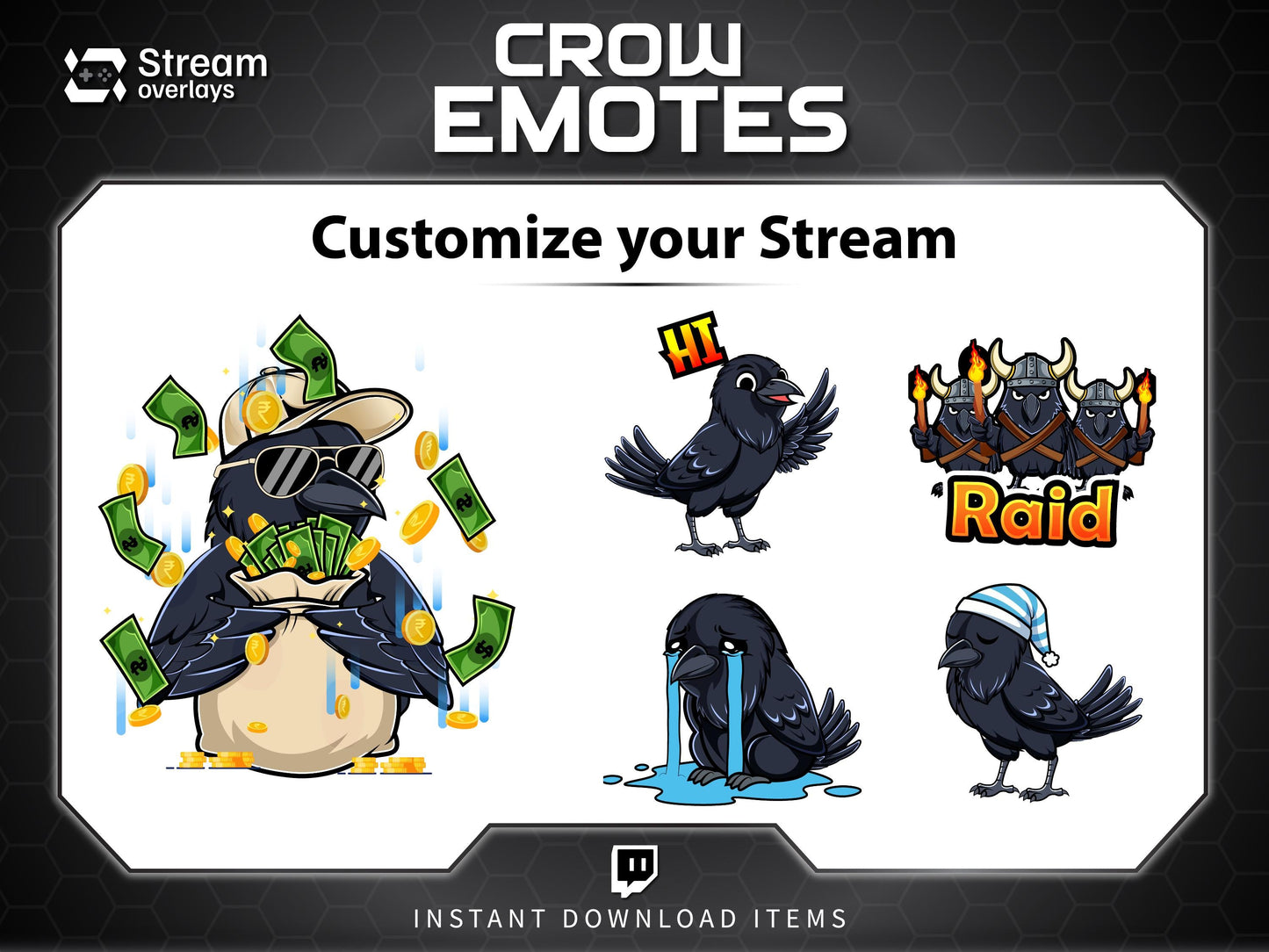25 Raven Crow Twitch Emotes | Gothic Spooky Emojis (Digital Download)