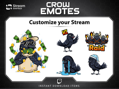 25 Raven Crow Twitch Emotes | Gothic Spooky Emojis (Digital Download)