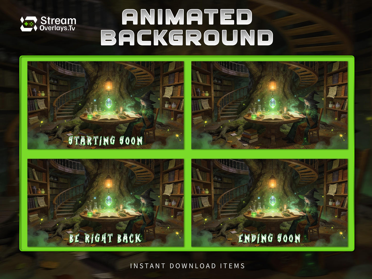 Wizard Library Animated Background | Fantasy Spell Book Screens | Magical Witch Stream Overlay Background | Twitch Starting Soon BRB Ending