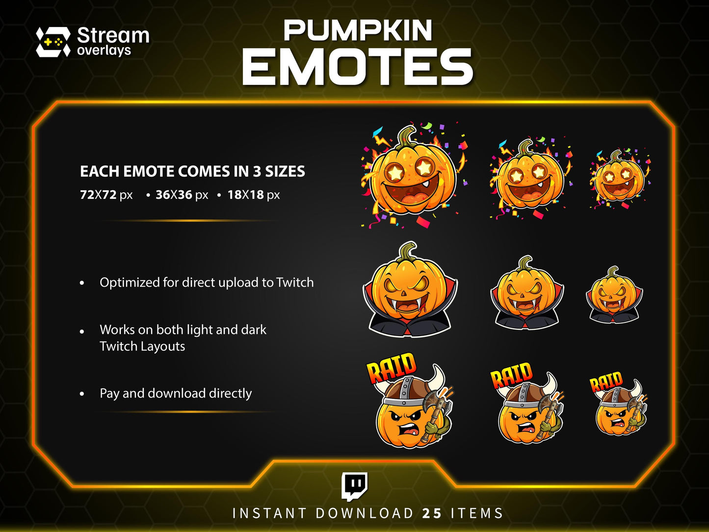 25 Pumpkin Stream Emotes, Spooky Fall Emojis (PNG Digital Download)